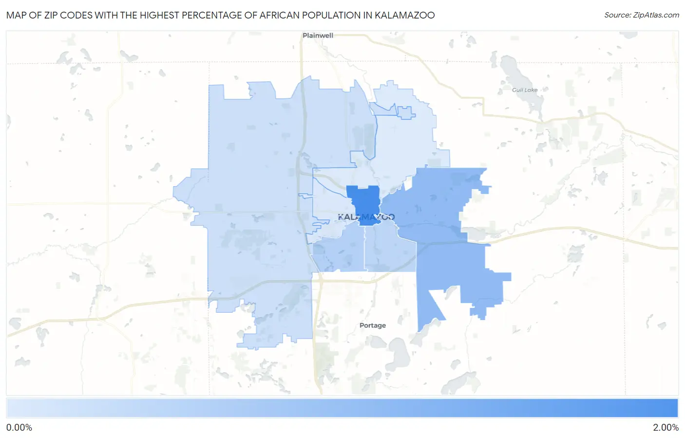 Zip Codes with the Highest Percentage of African Population in Kalamazoo Map