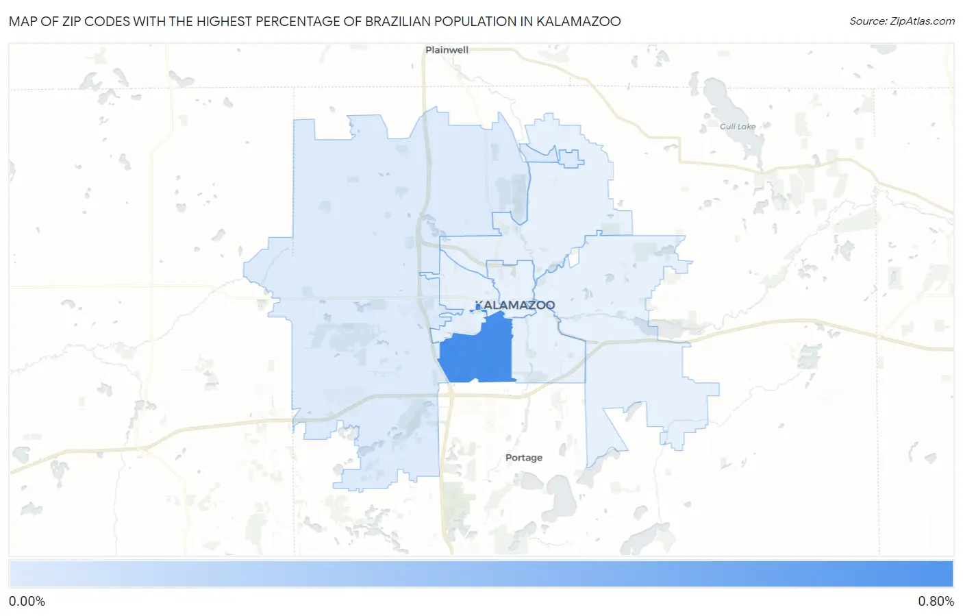 Zip Codes with the Highest Percentage of Brazilian Population in Kalamazoo Map