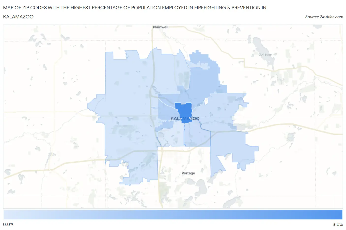 Zip Codes with the Highest Percentage of Population Employed in Firefighting & Prevention in Kalamazoo Map