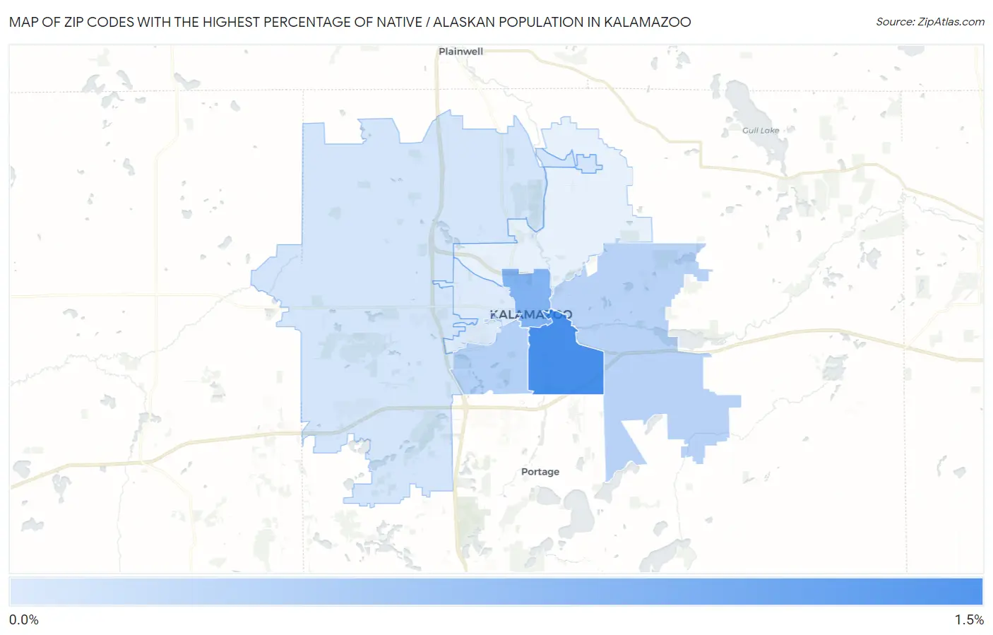 Zip Codes with the Highest Percentage of Native / Alaskan Population in Kalamazoo Map