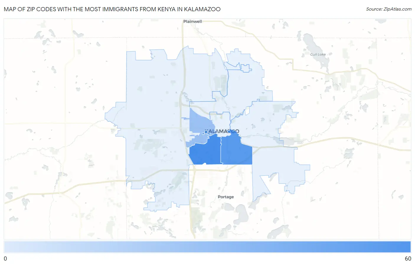 Zip Codes with the Most Immigrants from Kenya in Kalamazoo Map