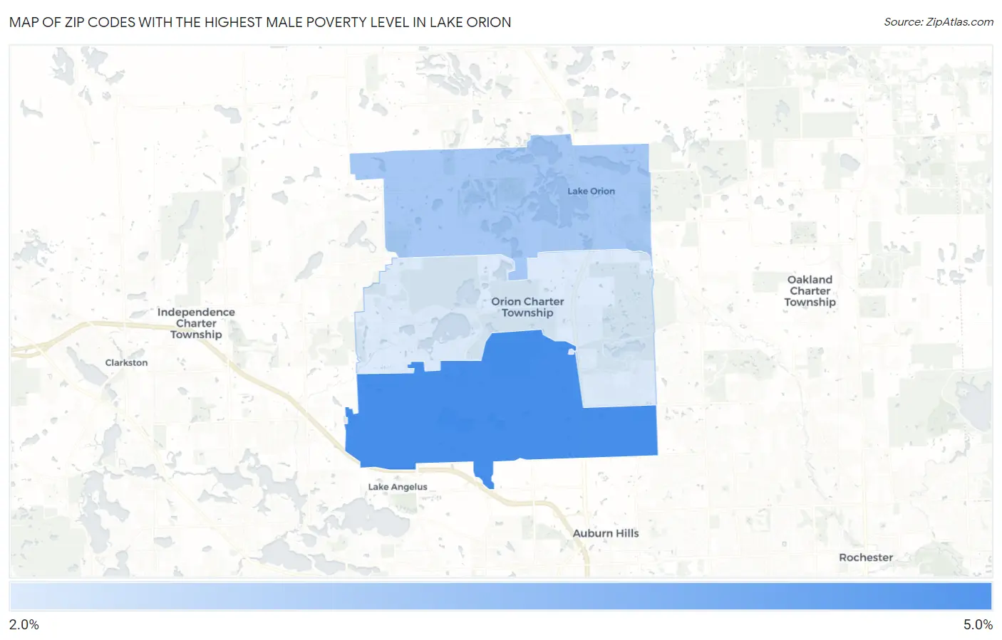 Zip Codes with the Highest Male Poverty Level in Lake Orion Map