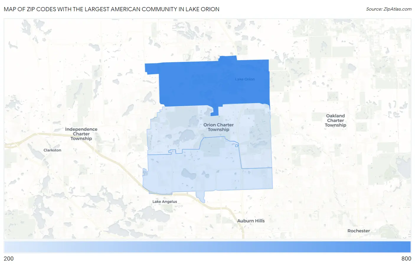 Zip Codes with the Largest American Community in Lake Orion Map