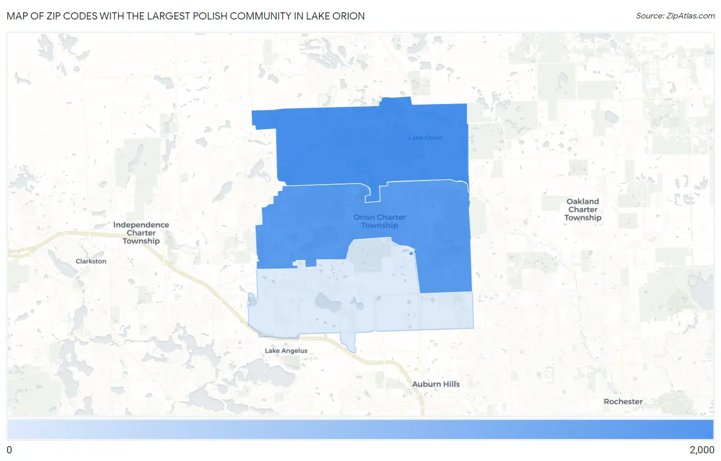 Zip Codes with the Largest Polish Community in Lake Orion Map