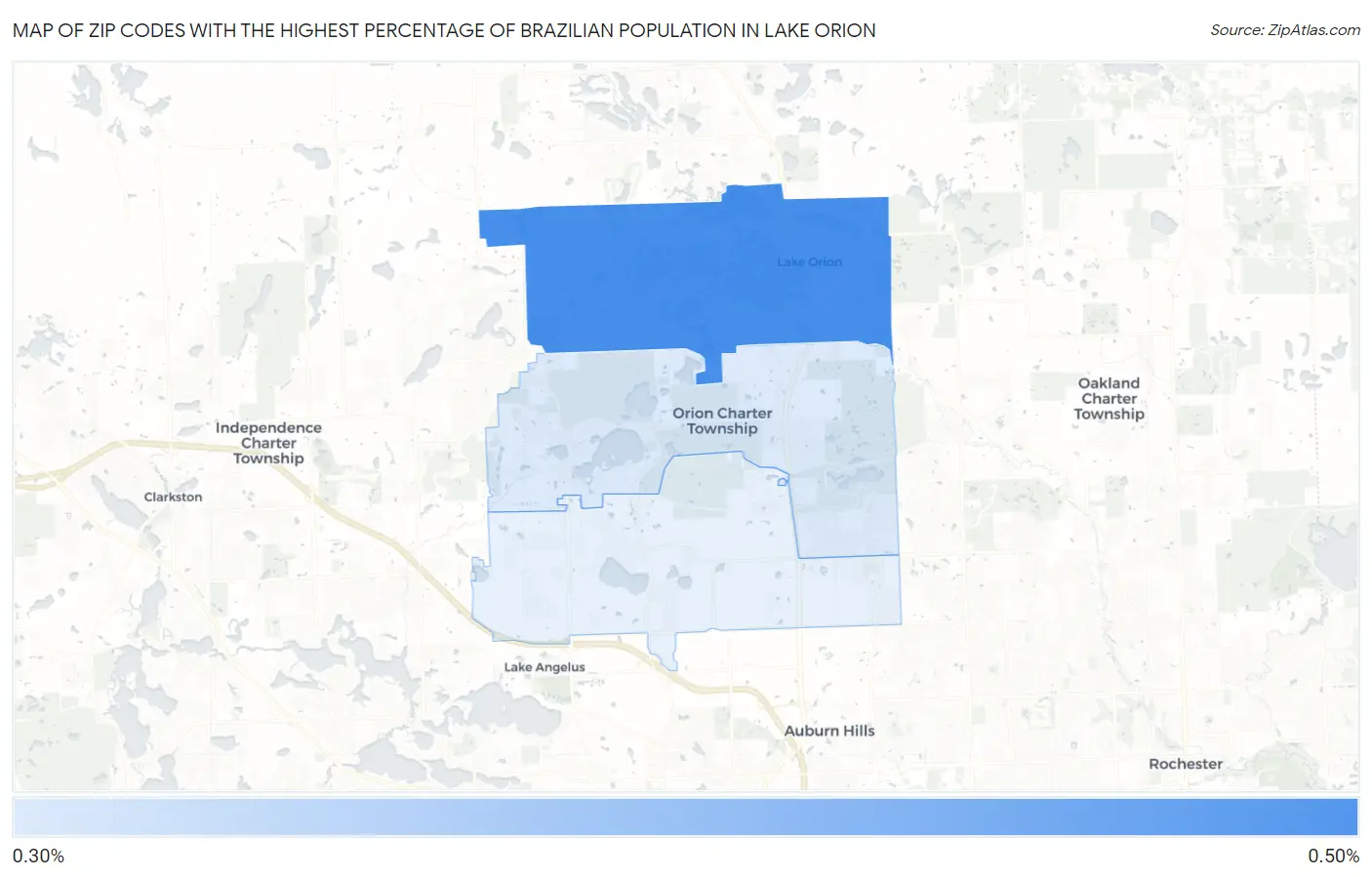 Zip Codes with the Highest Percentage of Brazilian Population in Lake Orion Map