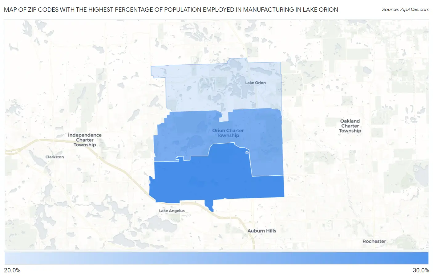 Zip Codes with the Highest Percentage of Population Employed in Manufacturing in Lake Orion Map