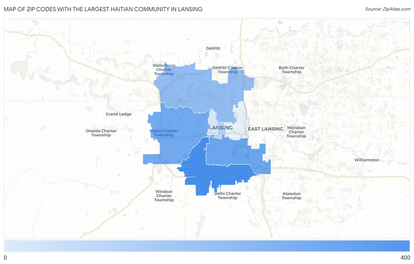 Zip Codes with the Largest Haitian Community in Lansing Map
