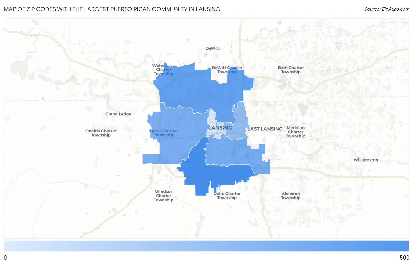 Zip Codes with the Largest Puerto Rican Community in Lansing Map