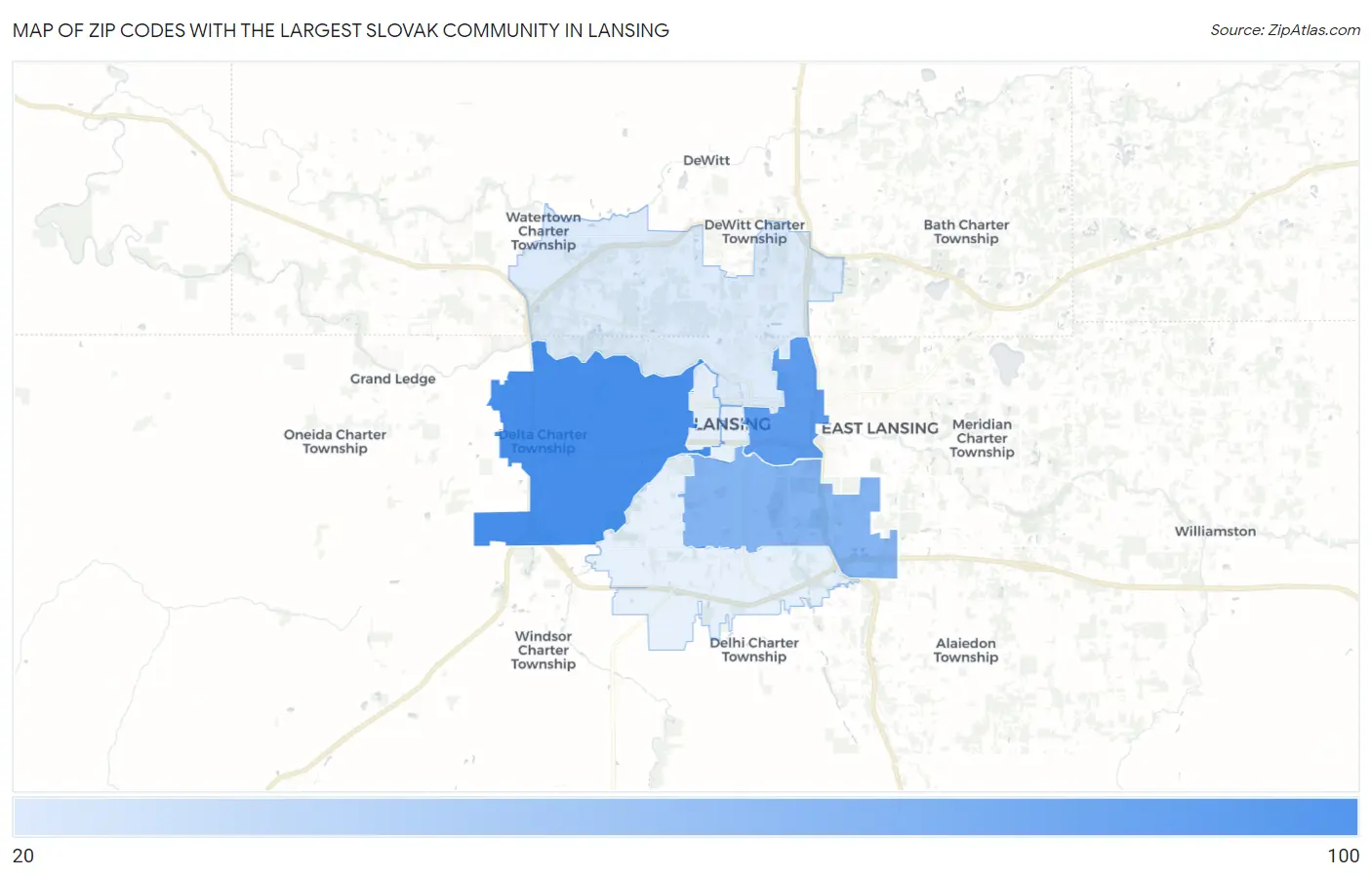 Zip Codes with the Largest Slovak Community in Lansing Map