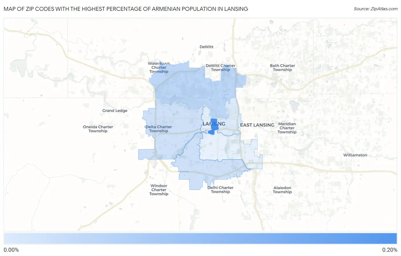 Zip Codes with the Highest Percentage of Armenian Population in Lansing Map