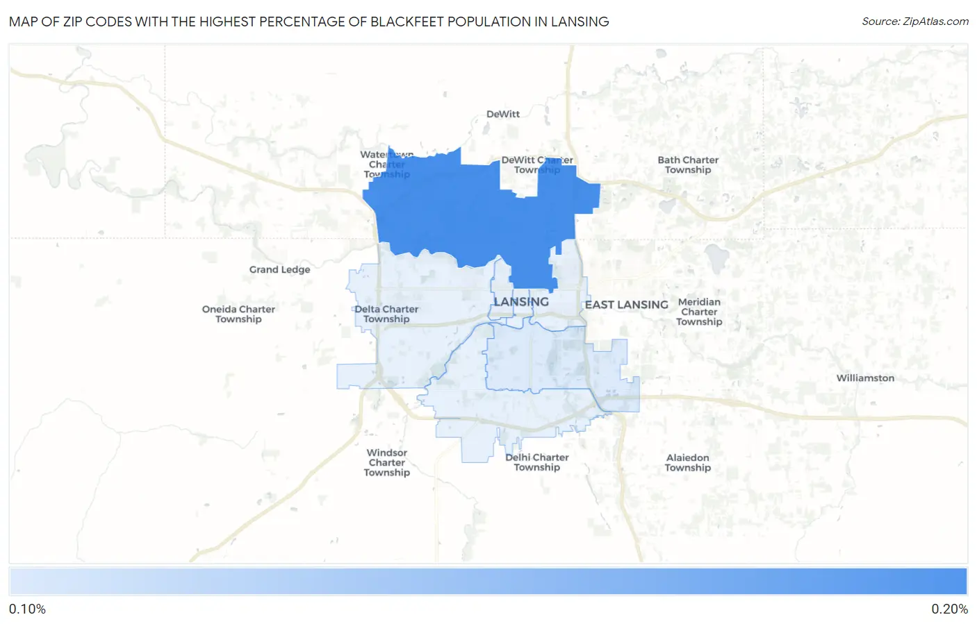 Zip Codes with the Highest Percentage of Blackfeet Population in Lansing Map