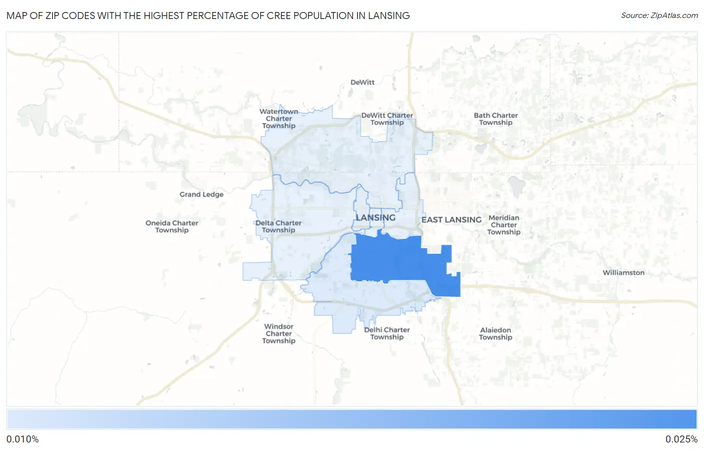 Zip Codes with the Highest Percentage of Cree Population in Lansing Map