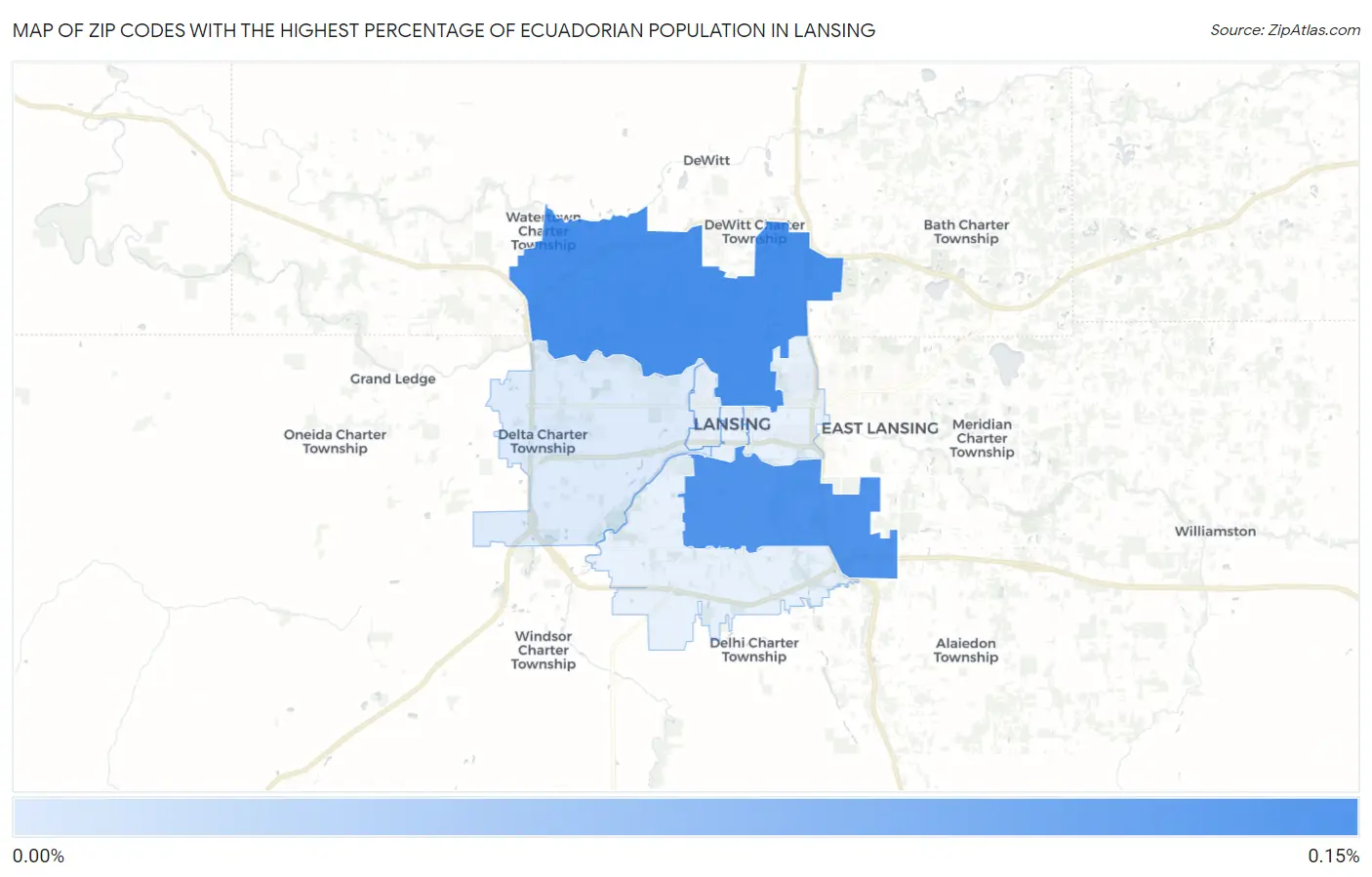 Zip Codes with the Highest Percentage of Ecuadorian Population in Lansing Map