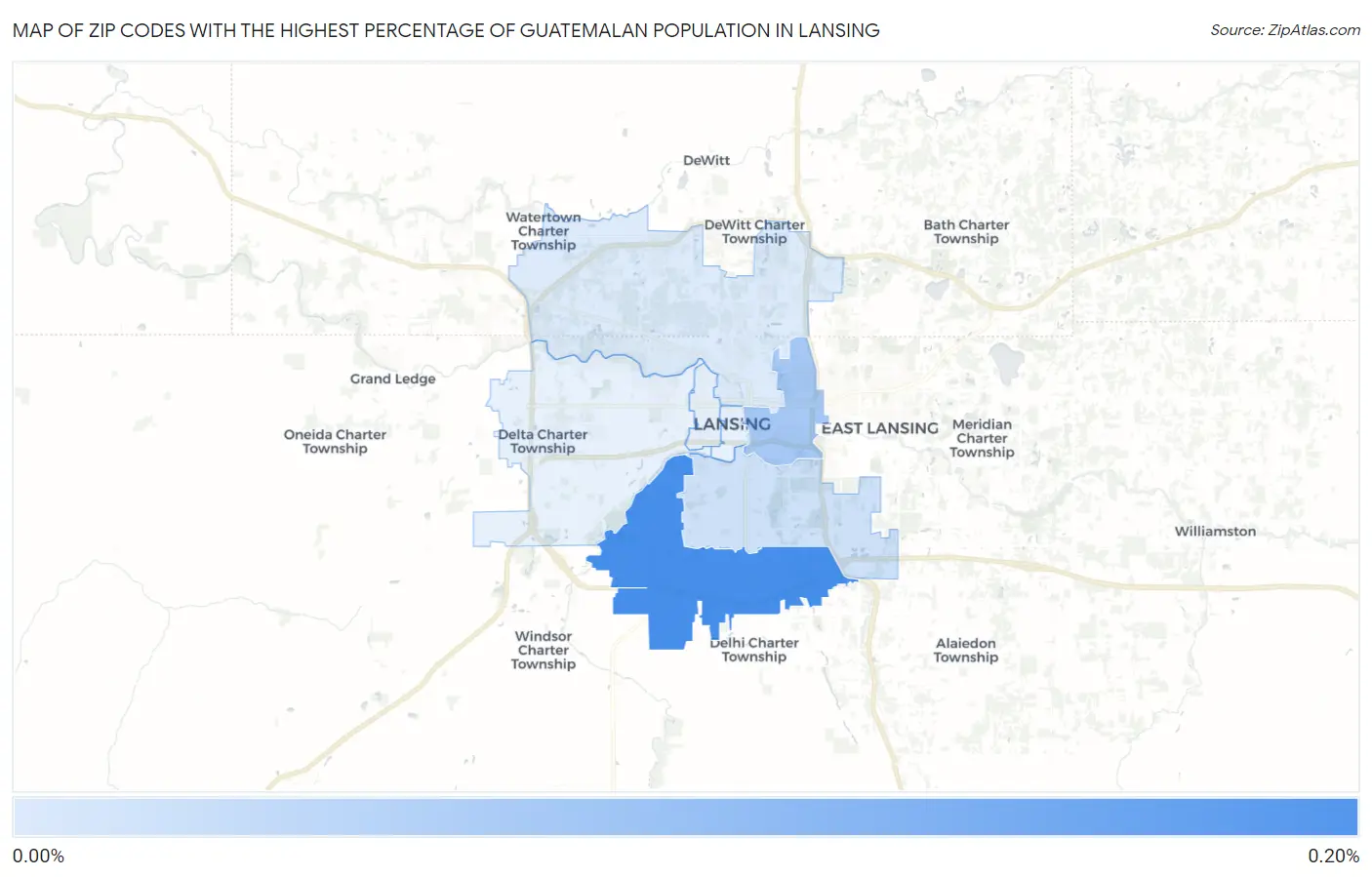Zip Codes with the Highest Percentage of Guatemalan Population in Lansing Map