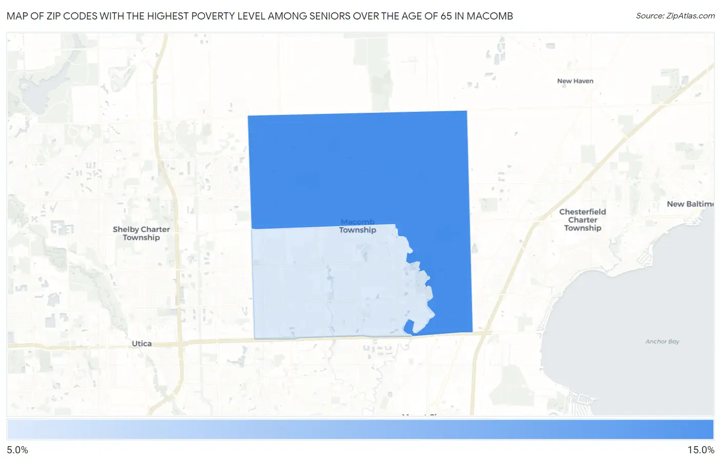 Zip Codes with the Highest Poverty Level Among Seniors Over the Age of 65 in Macomb Map
