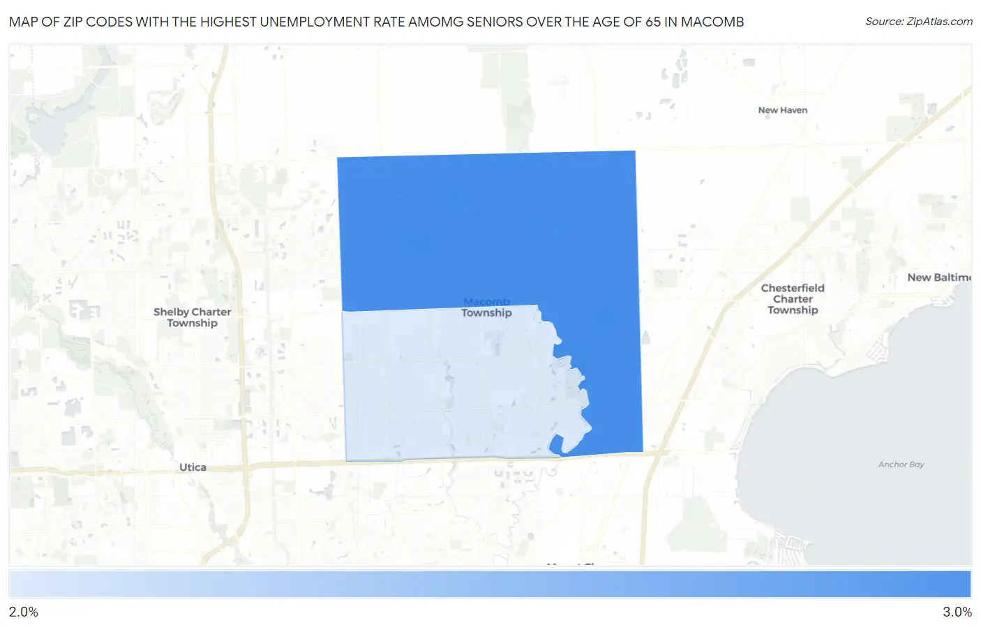 Zip Codes with the Highest Unemployment Rate Amomg Seniors Over the Age of 65 in Macomb Map