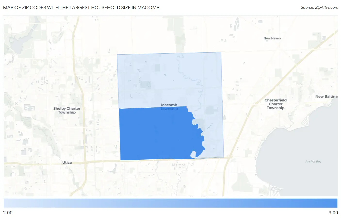 Zip Codes with the Largest Household Size in Macomb Map