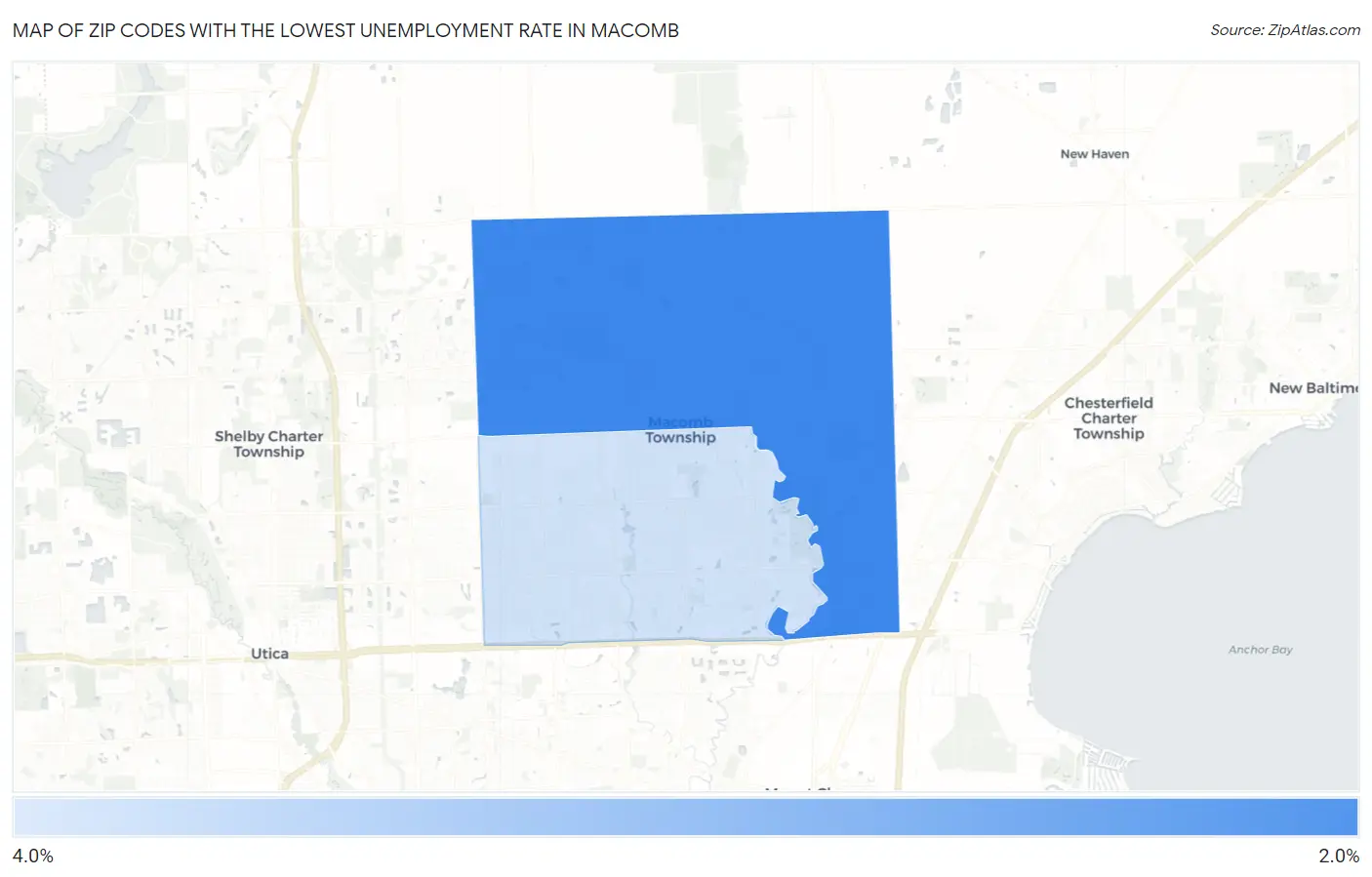 Zip Codes with the Lowest Unemployment Rate in Macomb Map