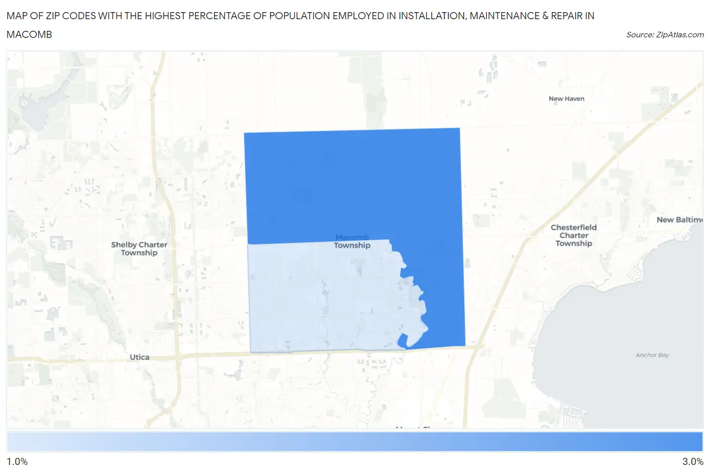 Zip Codes with the Highest Percentage of Population Employed in Installation, Maintenance & Repair in Macomb Map