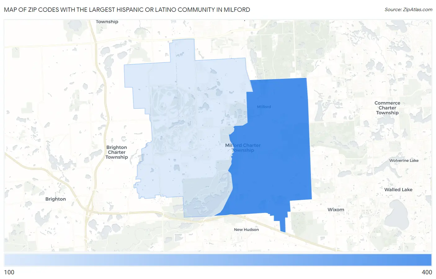 Zip Codes with the Largest Hispanic or Latino Community in Milford Map