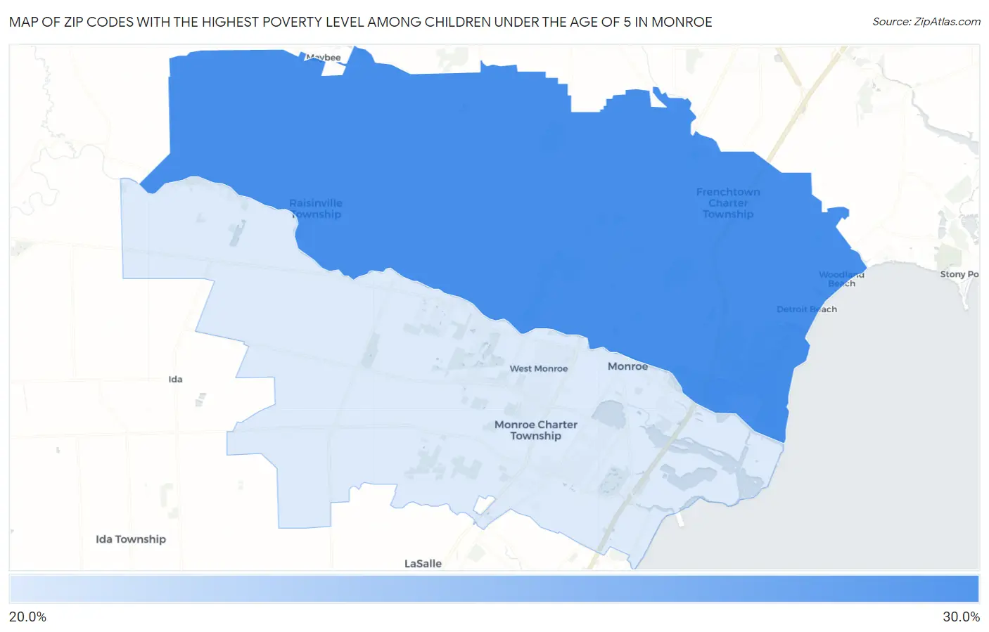 Zip Codes with the Highest Poverty Level Among Children Under the Age of 5 in Monroe Map