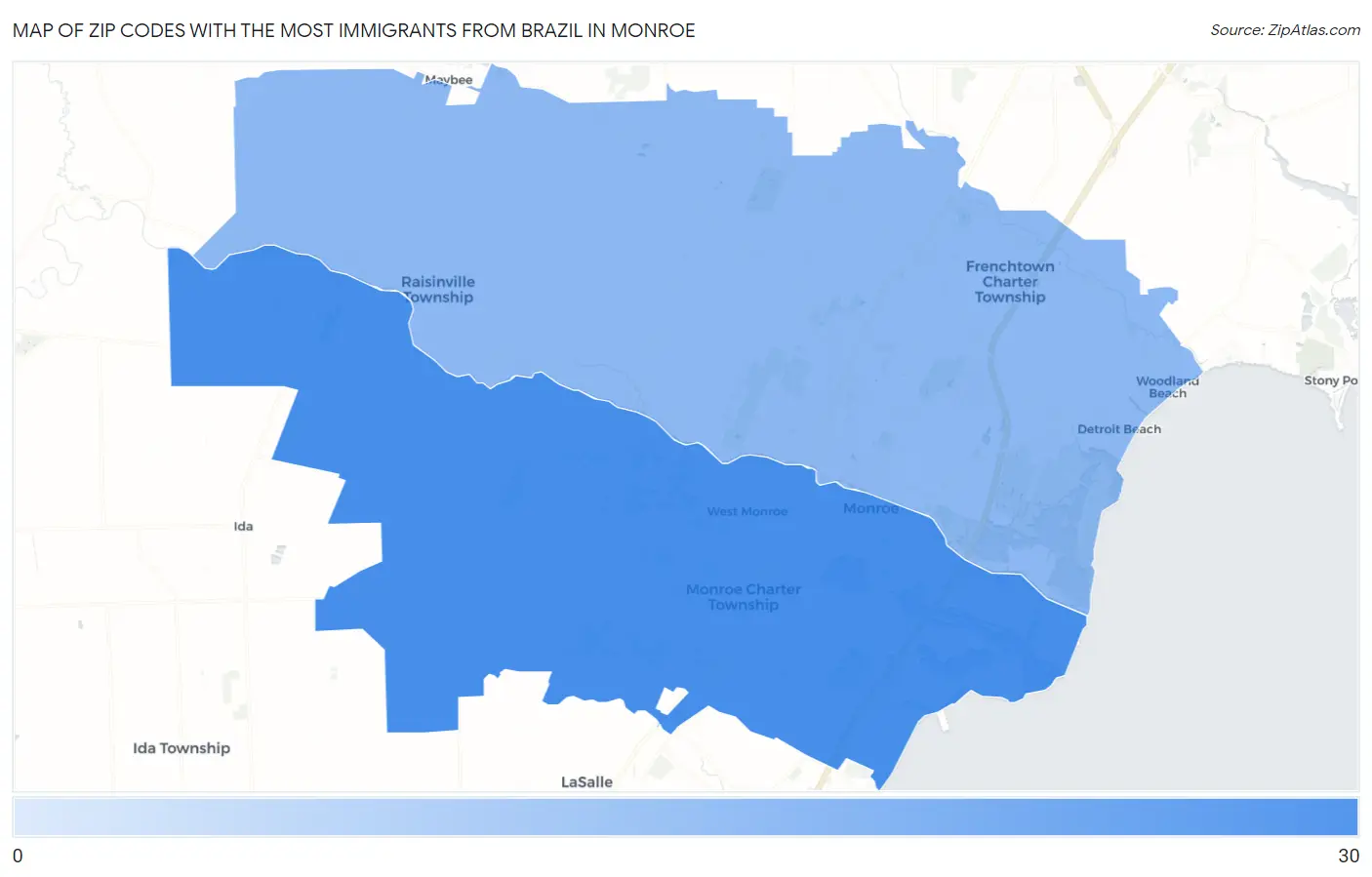 Zip Codes with the Most Immigrants from Brazil in Monroe Map