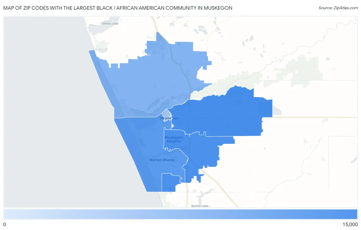 Zip Codes with the Largest Black / African American Community in Muskegon Map