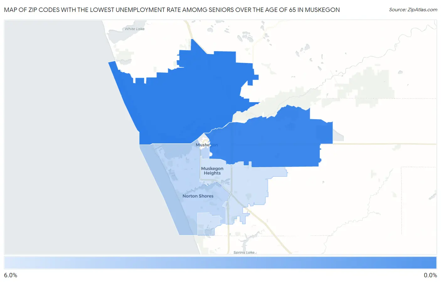 Zip Codes with the Lowest Unemployment Rate Amomg Seniors Over the Age of 65 in Muskegon Map