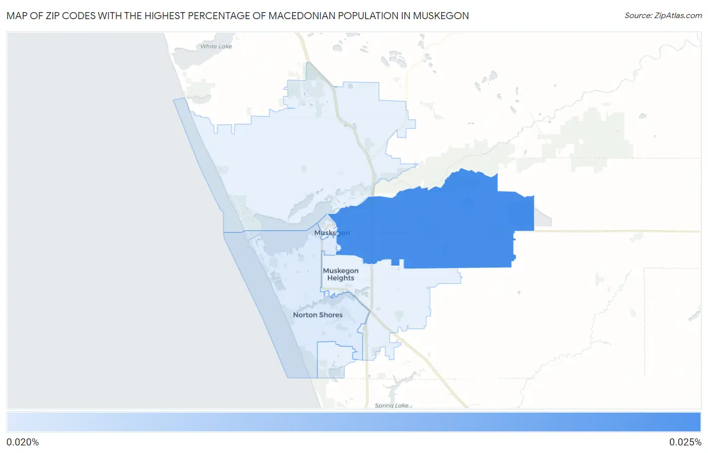 Zip Codes with the Highest Percentage of Macedonian Population in Muskegon Map