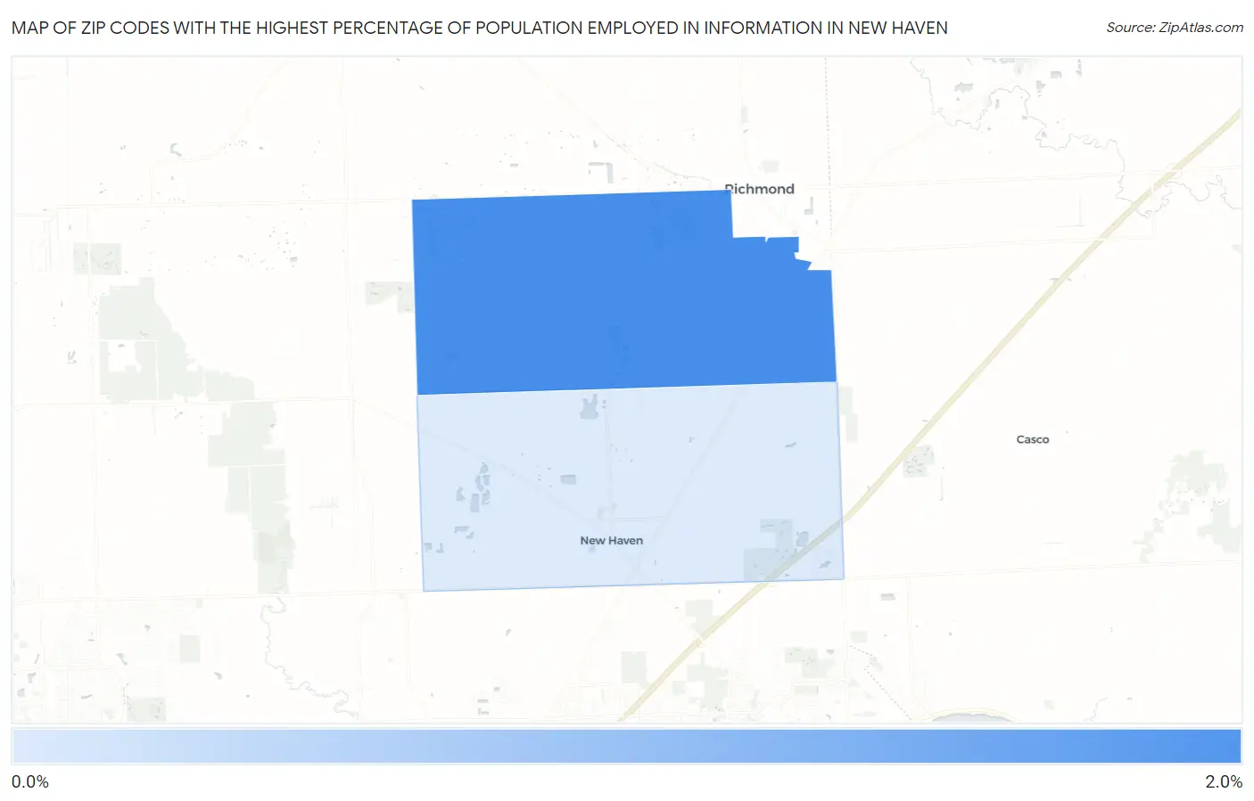 Zip Codes with the Highest Percentage of Population Employed in Information in New Haven Map