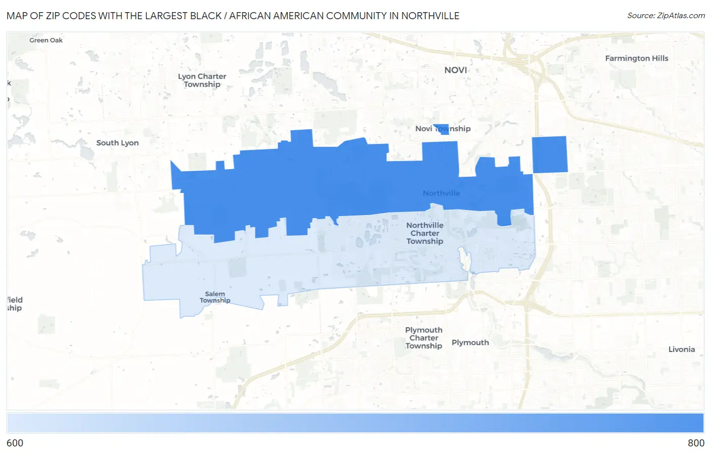 Zip Codes with the Largest Black / African American Community in Northville Map