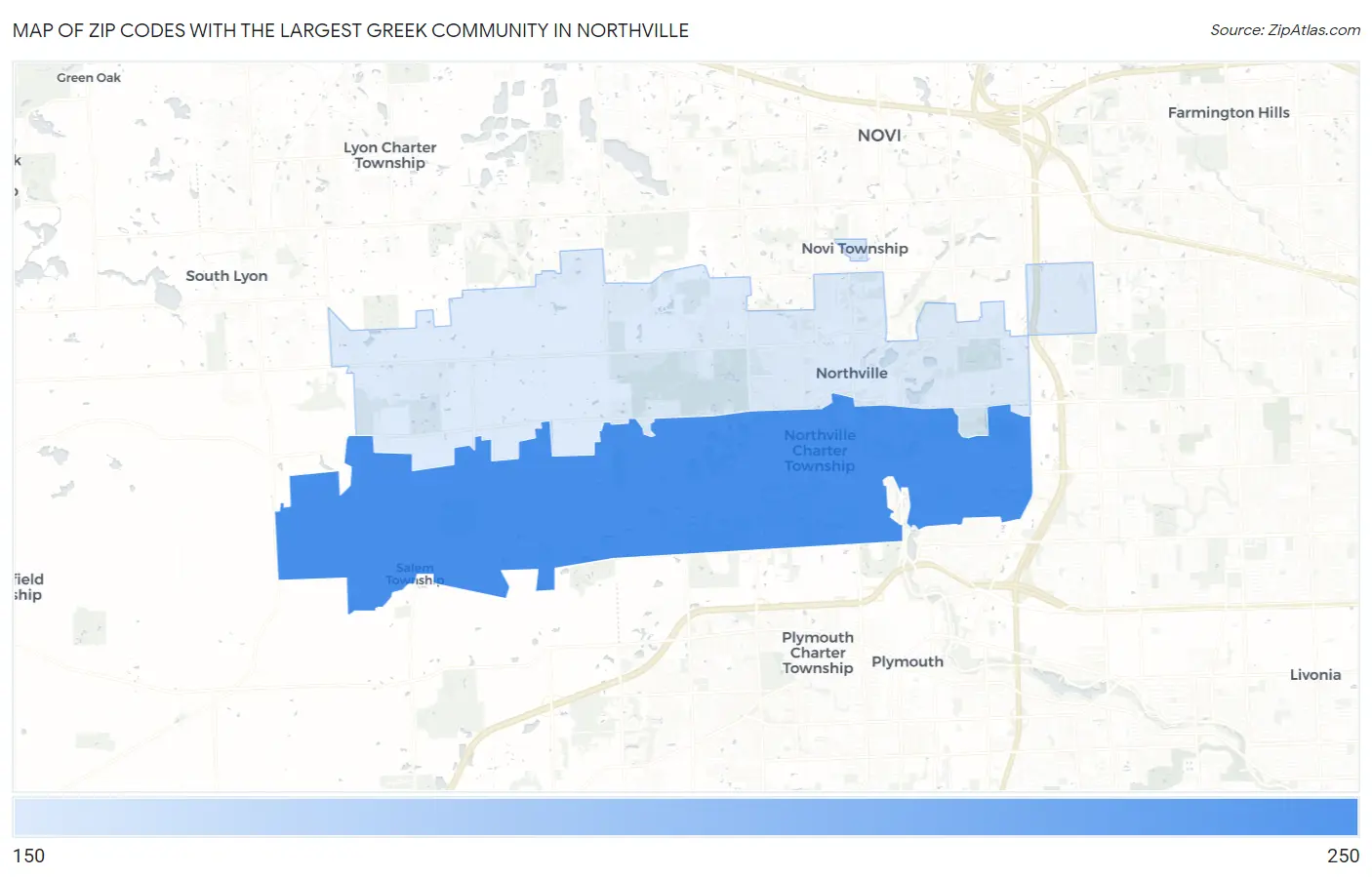 Zip Codes with the Largest Greek Community in Northville Map