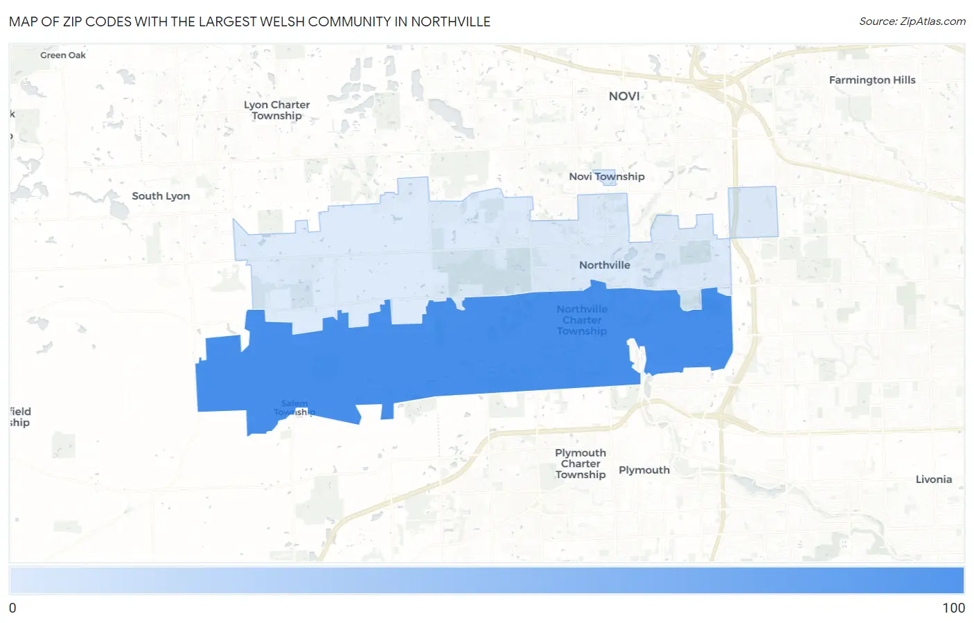 Zip Codes with the Largest Welsh Community in Northville Map