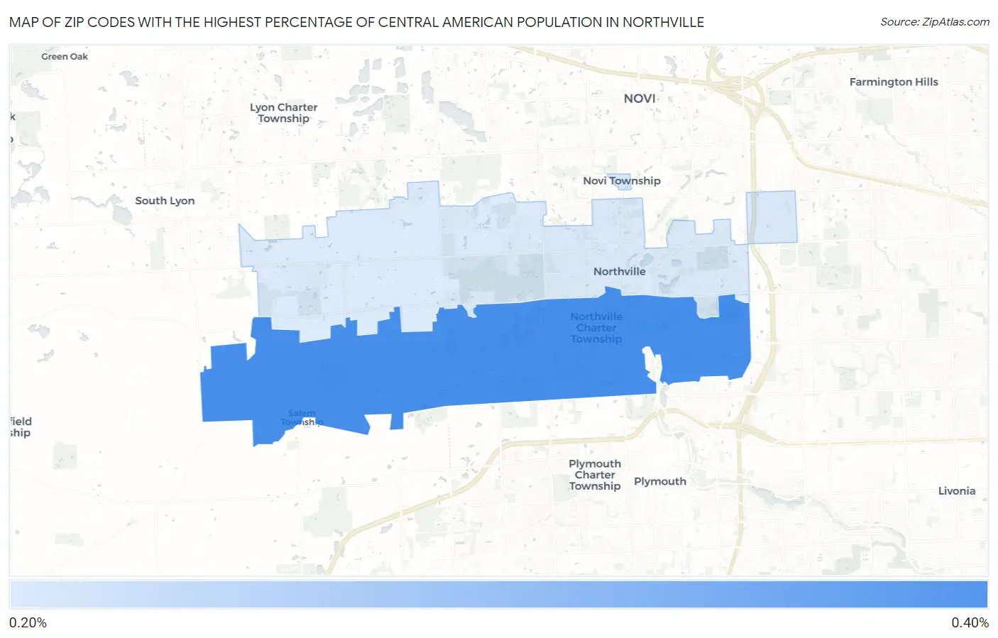 Zip Codes with the Highest Percentage of Central American Population in Northville Map