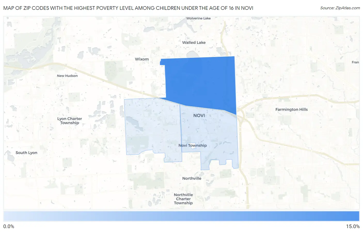 Zip Codes with the Highest Poverty Level Among Children Under the Age of 16 in Novi Map