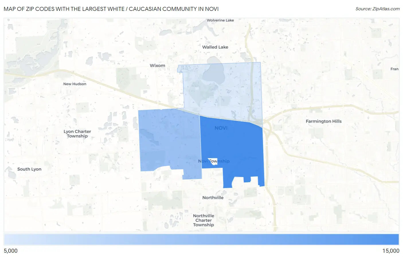 Zip Codes with the Largest White / Caucasian Community in Novi Map
