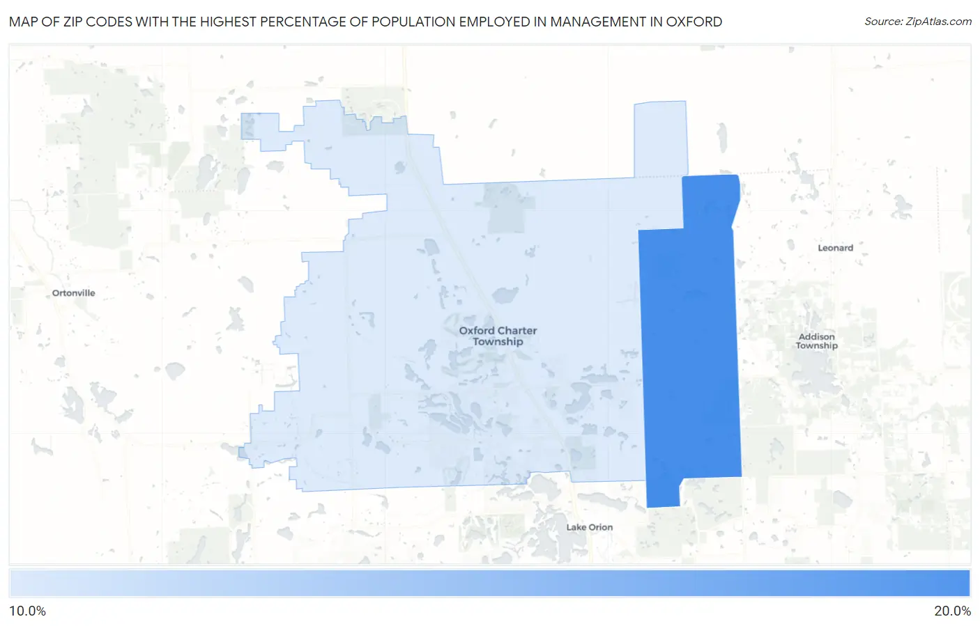 Zip Codes with the Highest Percentage of Population Employed in Management in Oxford Map