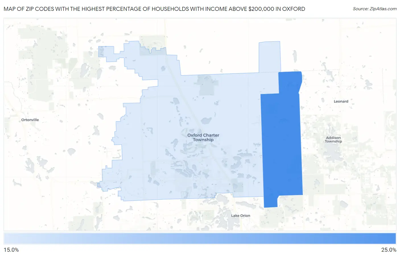 Zip Codes with the Highest Percentage of Households with Income Above $200,000 in Oxford Map