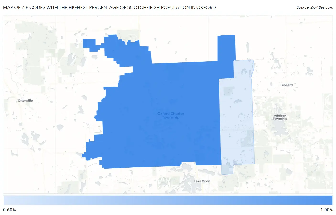 Zip Codes with the Highest Percentage of Scotch-Irish Population in Oxford Map