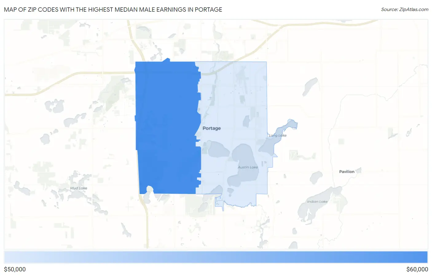 Zip Codes with the Highest Median Male Earnings in Portage Map