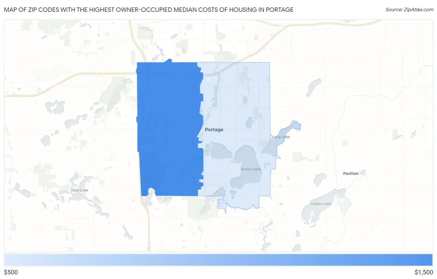 Zip Codes with the Highest Owner-Occupied Median Costs of Housing in Portage Map