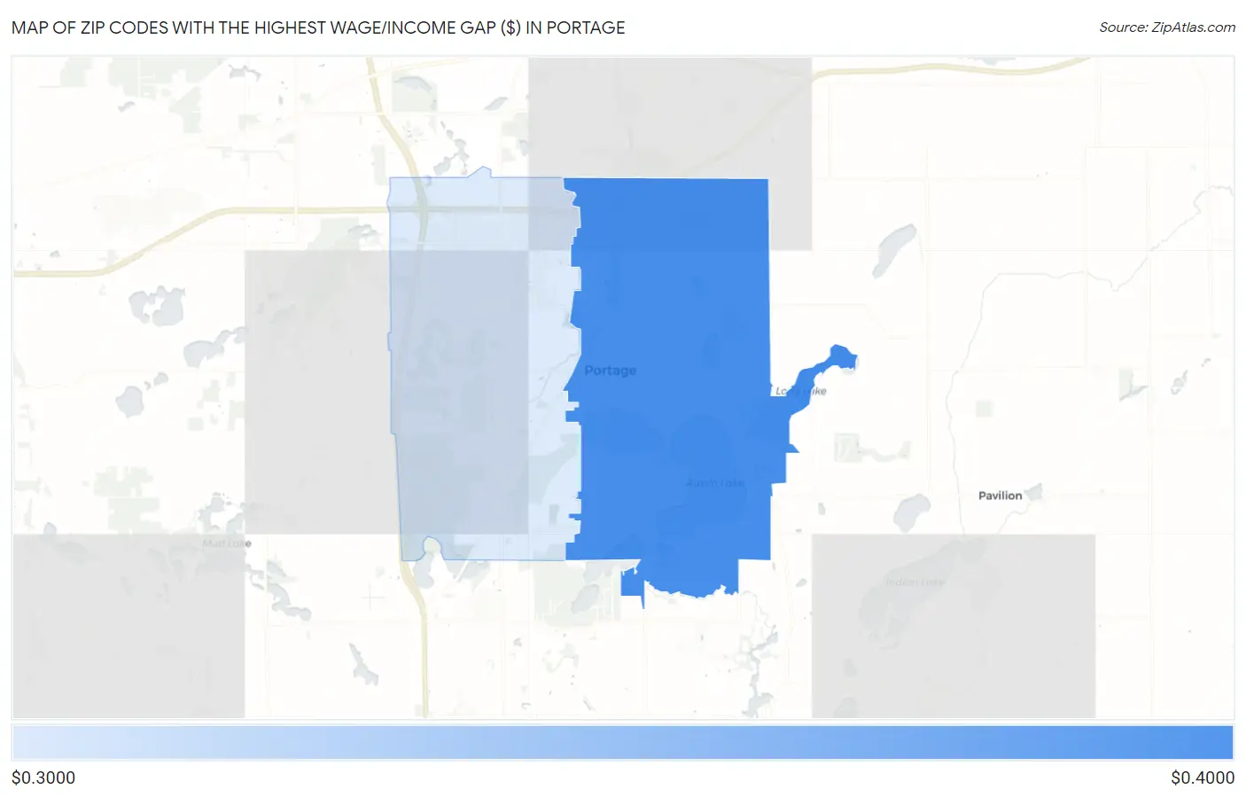 Zip Codes with the Highest Wage/Income Gap ($) in Portage Map