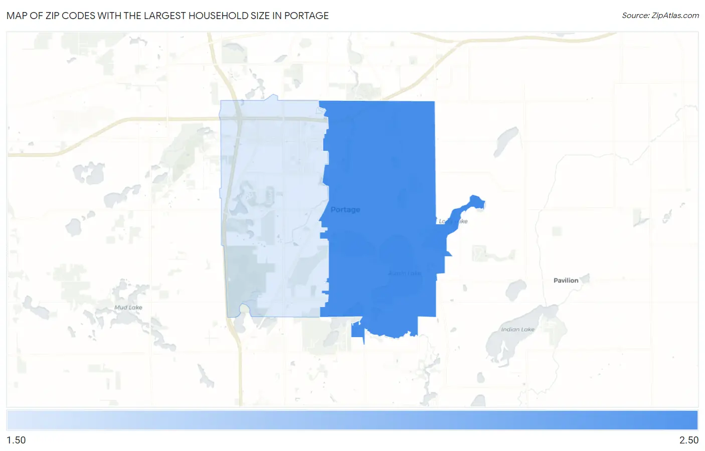 Zip Codes with the Largest Household Size in Portage Map