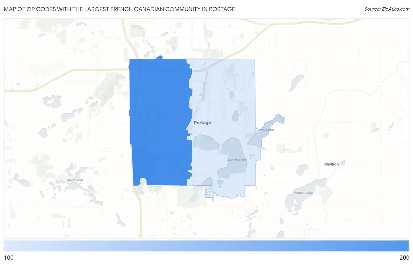 Zip Codes with the Largest French Canadian Community in Portage Map