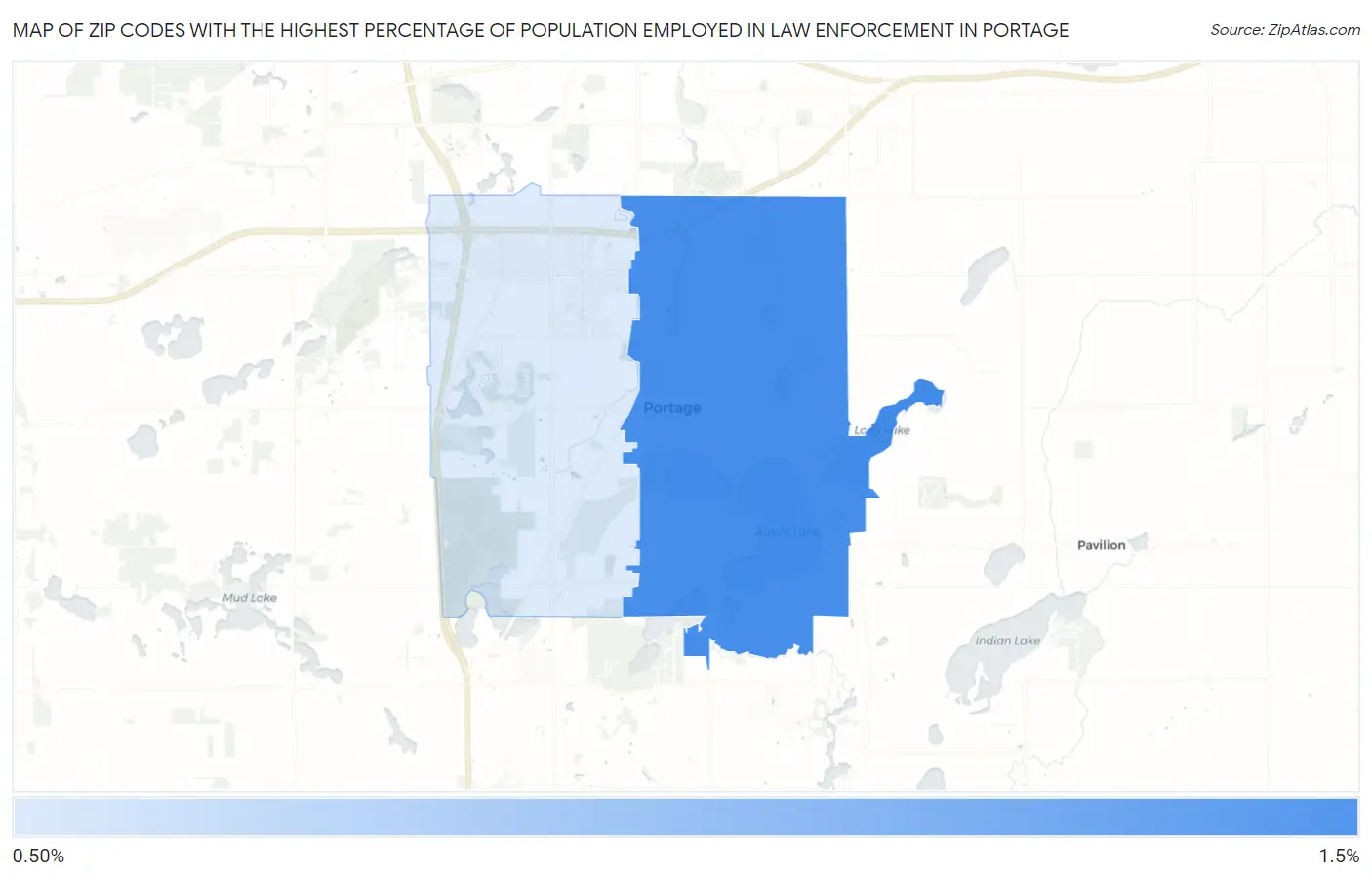Zip Codes with the Highest Percentage of Population Employed in Law Enforcement in Portage Map