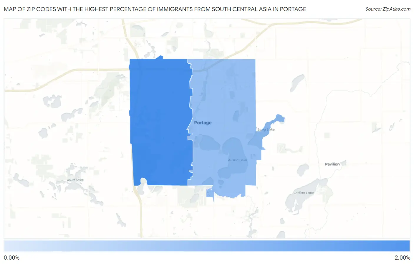 Zip Codes with the Highest Percentage of Immigrants from South Central Asia in Portage Map
