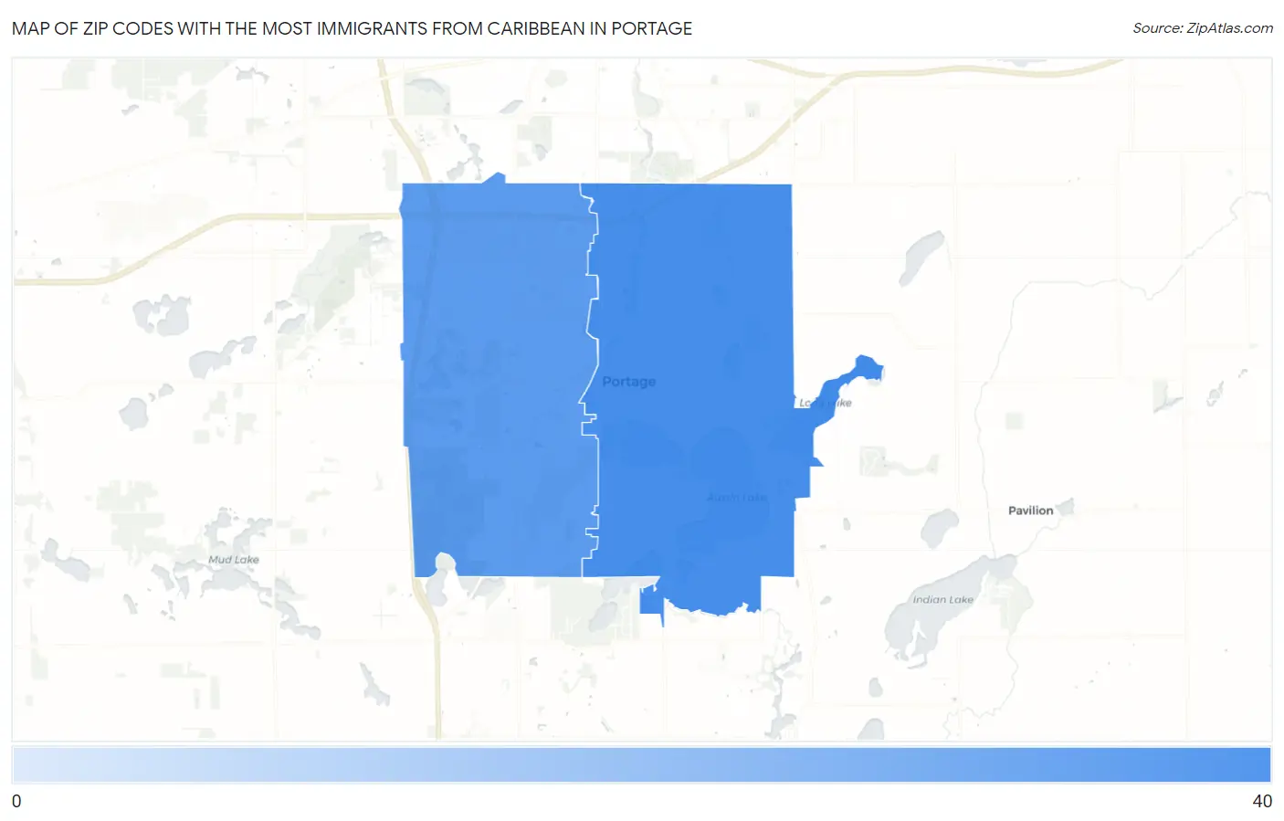 Zip Codes with the Most Immigrants from Caribbean in Portage Map