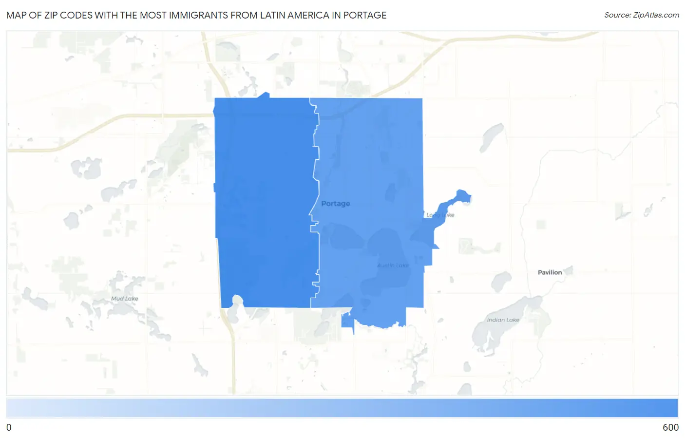 Zip Codes with the Most Immigrants from Latin America in Portage Map