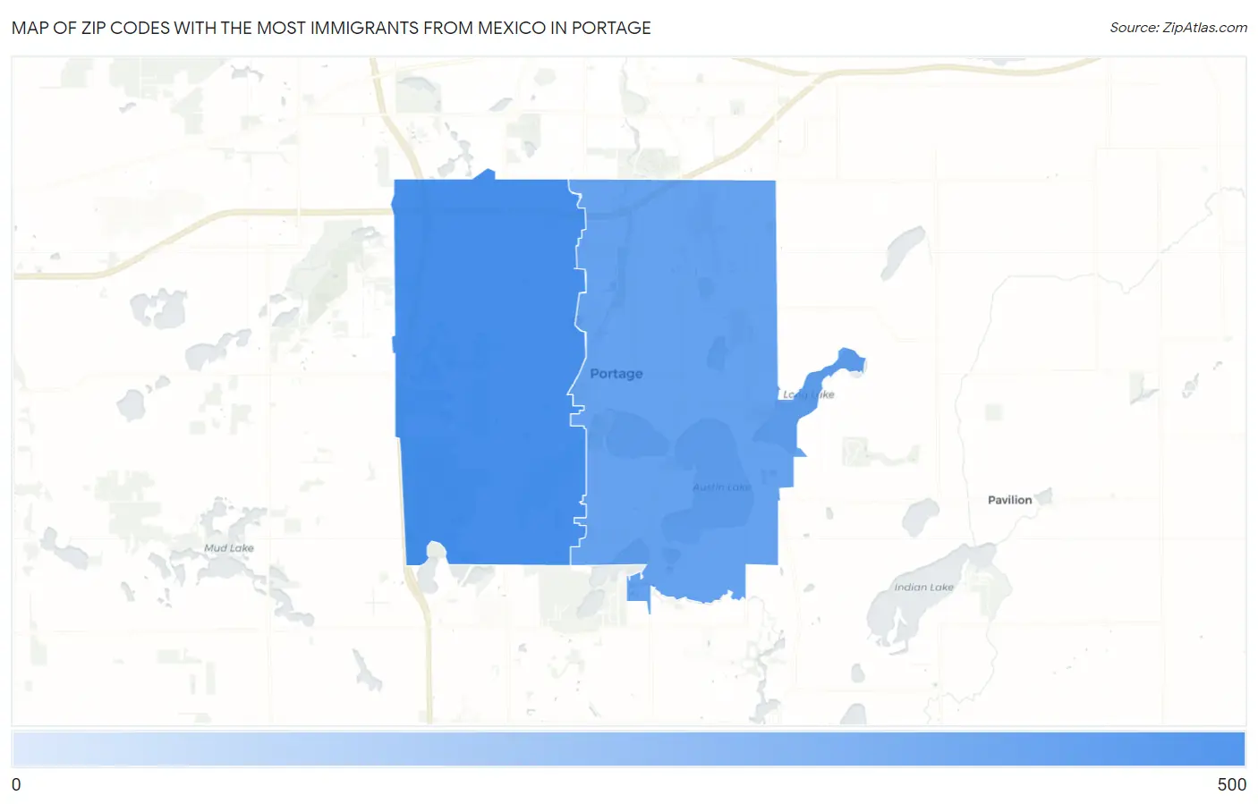 Zip Codes with the Most Immigrants from Mexico in Portage Map