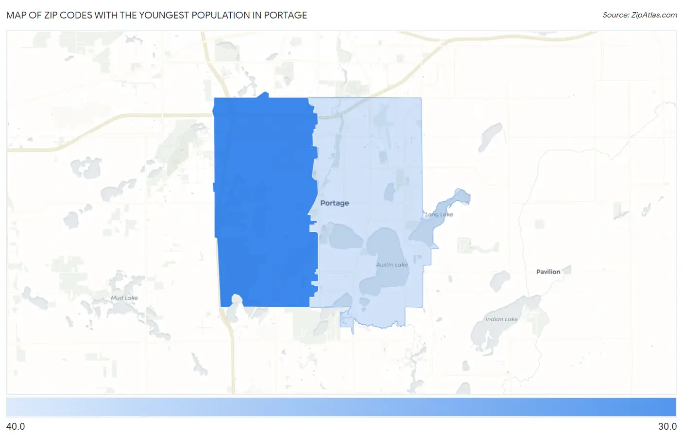 Zip Codes with the Youngest Population in Portage Map